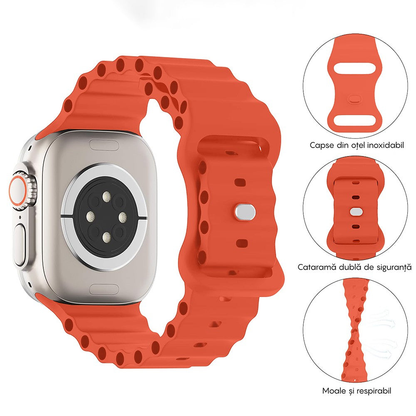 Curea Ocean Explorer - Apple Watch 1/2/3/4/5/6/7/8/9/10/11/SE/SE2/SE3/Ultra 1/Ultra 2/Ultra 3 - 42/44/45/46/49 MM - Portocaliu