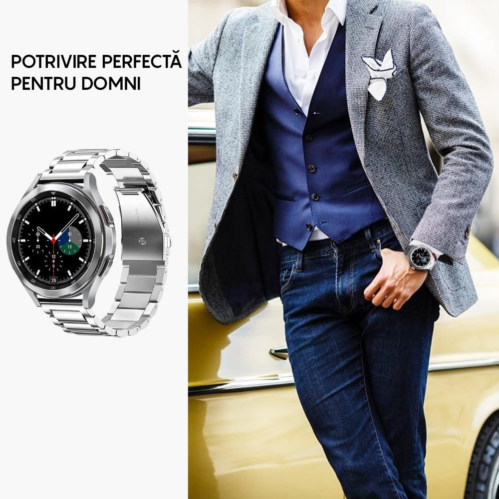 Curea Metallic Link - Samsung Galaxy Watch 7/6/6 Classic/5 Pro/5/4/4 Classic/3 41mm/42 mm/Active 2/Active/FE - 20mm - Silver