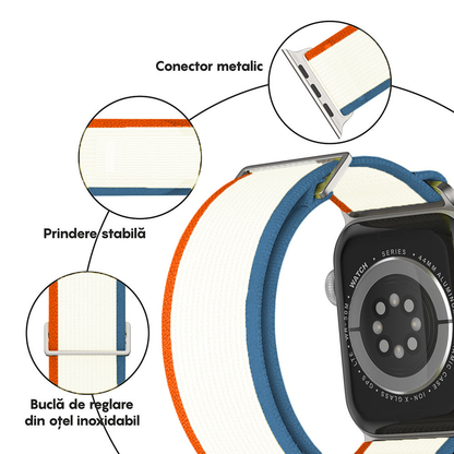 Curea Trail Scout - Apple Watch 1/2/3/4/5/6/7/8/9/10/11/SE/SE2/SE3 - 38/40/41/42 MM - Bej/Portocaliu