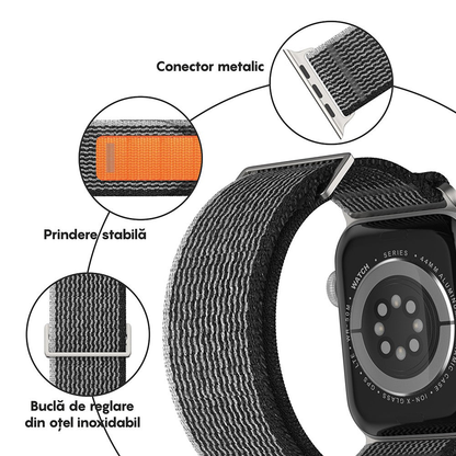 Curea Trail Scout - Apple Watch 1/2/3/4/5/6/7/8/9/10/11/SE/SE2/SE3 - 38/40/41/42 MM - Gri Inchis
