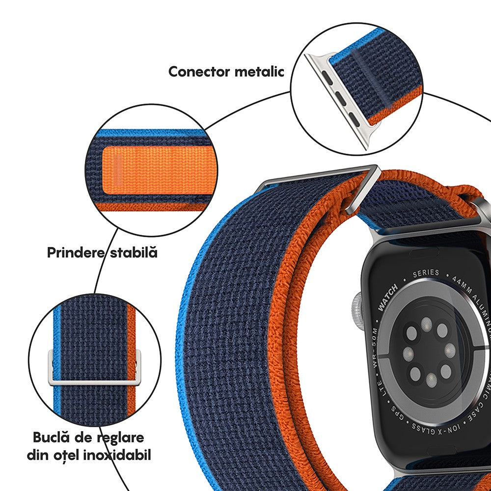Curea Trail Scout - Apple Watch 1/2/3/4/5/6/7/8/9/10/11/SE/SE2/SE3 - 38/40/41/42 MM - Albastru Inchis