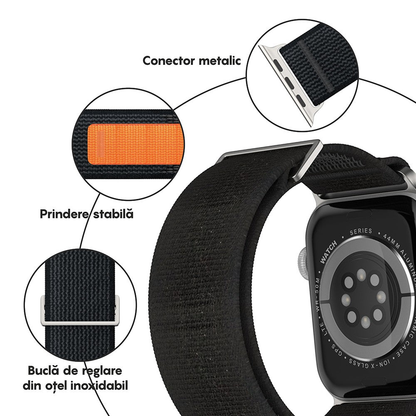 Curea Trail Scout - Apple Watch 1/2/3/4/5/6/7/8/9/10/11/SE/SE2/SE3/Ultra 1/Ultra 2/Ultra 3 - 42/44/45/46/49 MM - Negru