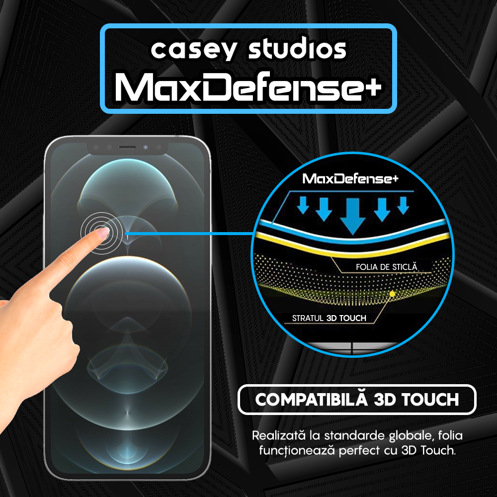Folie Sticla MaxDefense+ - iPhone 12/12 Pro - Negru