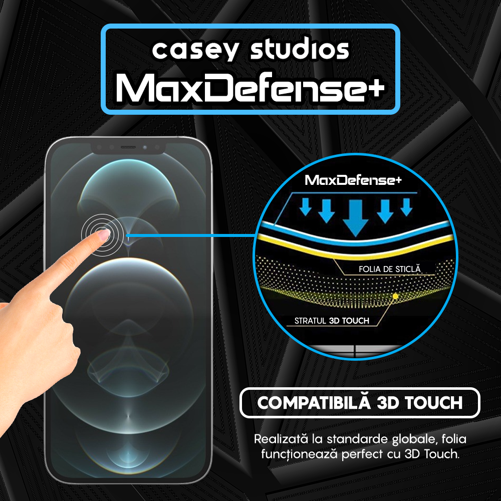 Folie Sticla MaxDefense+ - iPhone 12 Pro Max - Negru