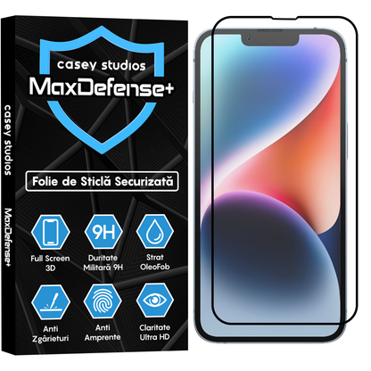 Folie Sticla MaxDefense+ - iPhone 14 - Negru