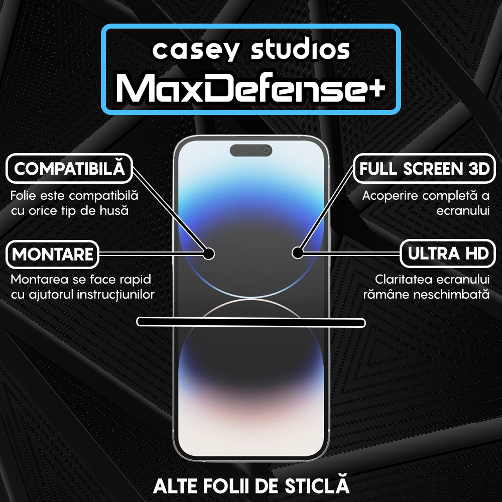 Folie Sticla MaxDefense+ - iPhone 14 Pro Max - Negru