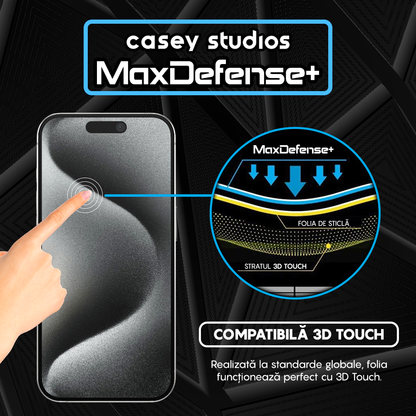 Folie Sticla MaxDefense+ - iPhone 15 Pro - Negru