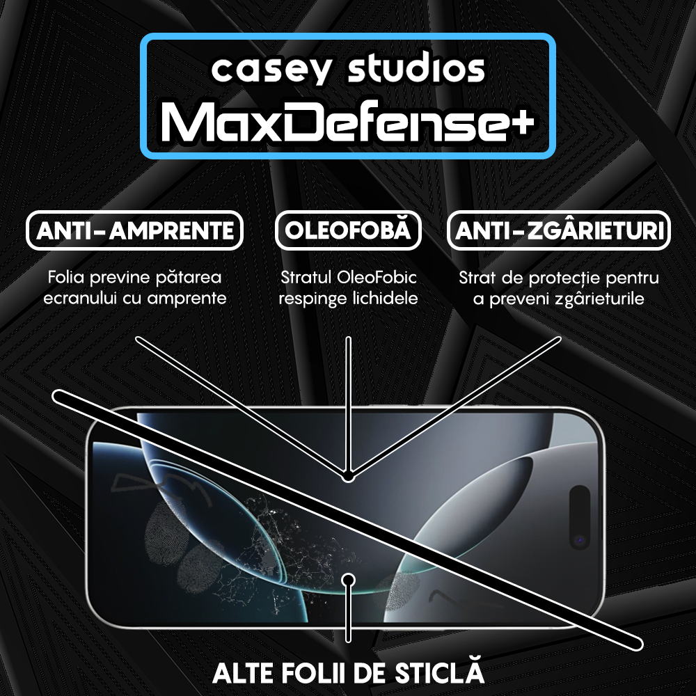 Folie Sticla MaxDefense+ - iPhone 16 Pro - Negru