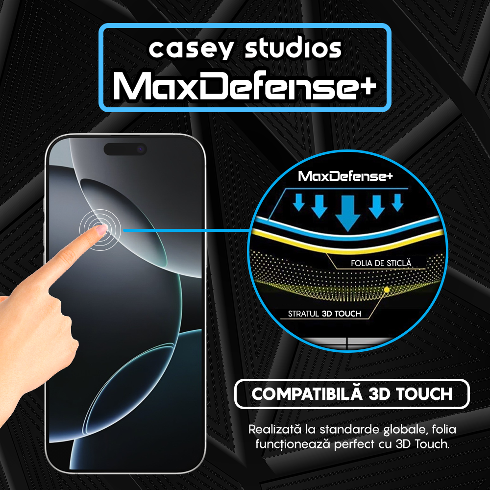 Folie Sticla MaxDefense+ - iPhone 16 Pro Max - Negru