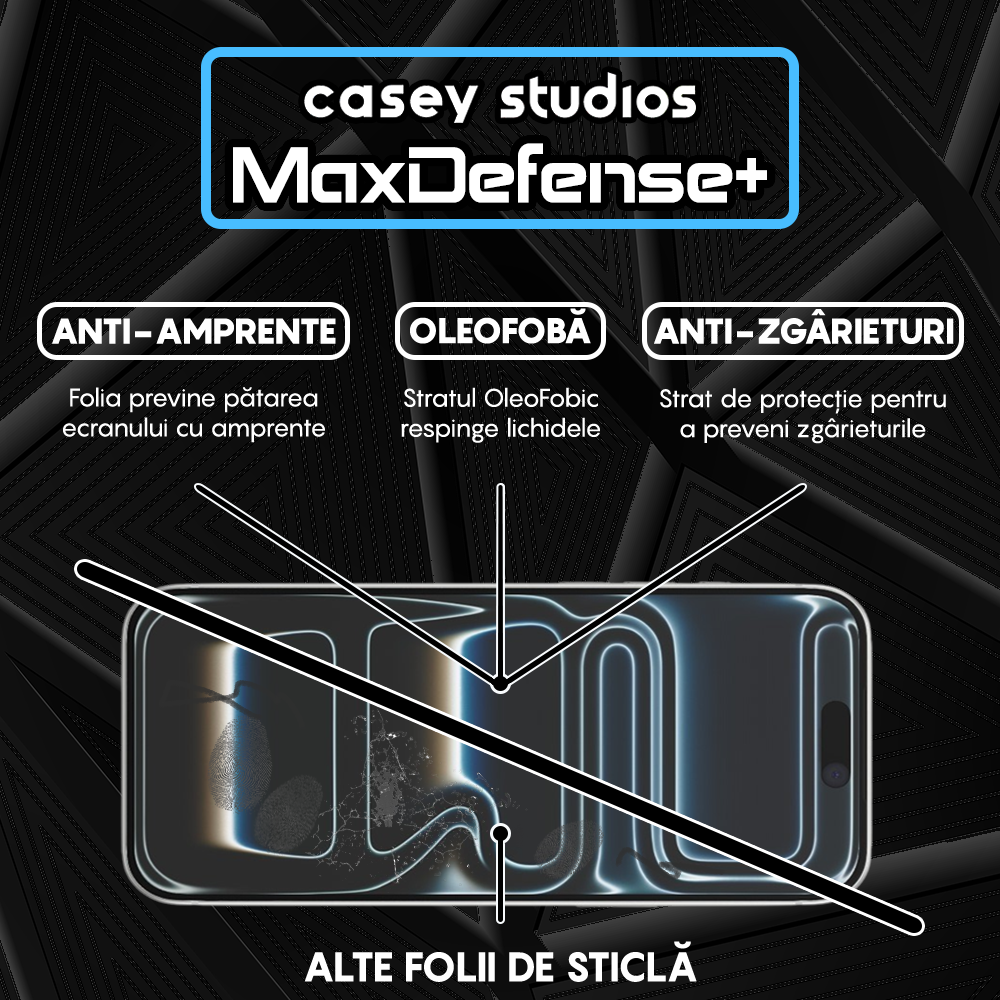 Folie Sticla MaxDefense+ - iPhone 17 Pro Max - Negru