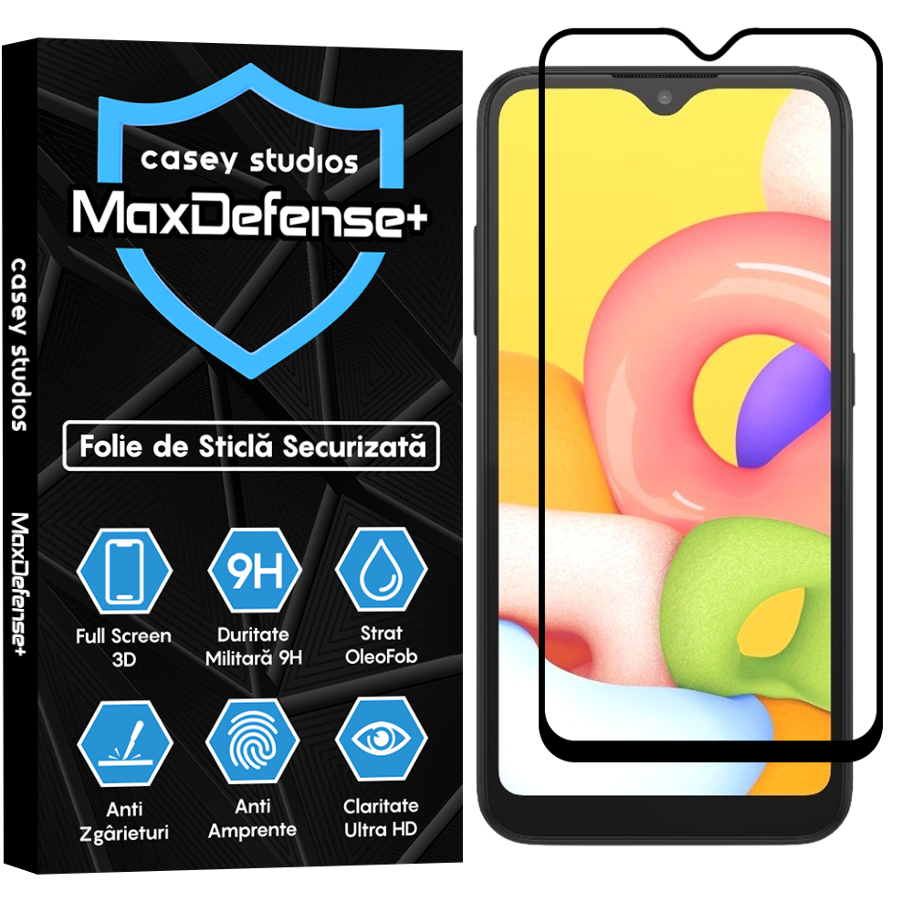 MaxDefense+ Tempered Glass Screen Protector - Samsung Galaxy A01 - Black