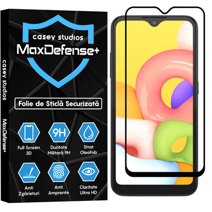 MaxDefense+ Tempered Glass Screen Protector - Samsung Galaxy A01 - Black