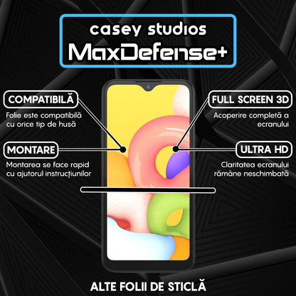 MaxDefense+ Tempered Glass Screen Protector - Samsung Galaxy A01 - Black