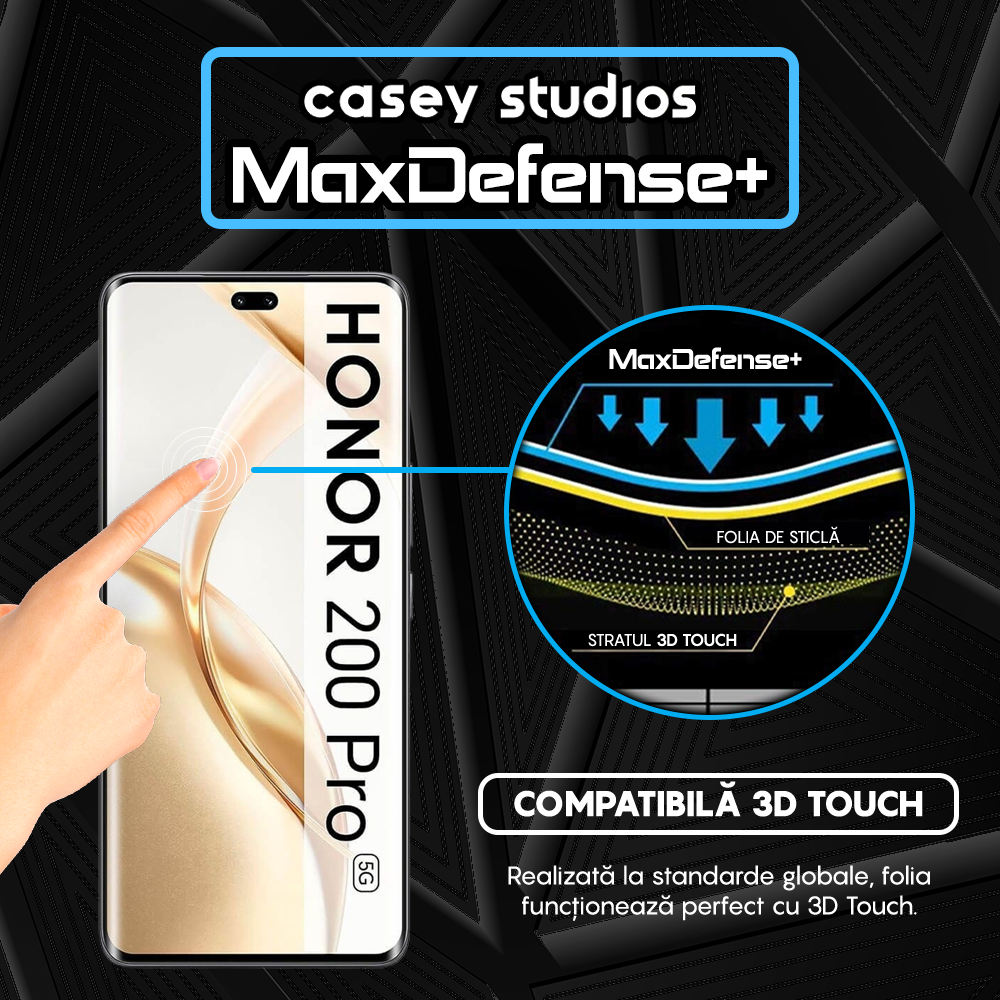 Folie Sticla MaxDefense+ - Honor 200 Pro - Negru