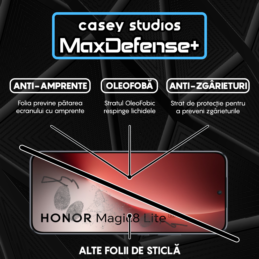 Folie Sticla MaxDefense+ - HONOR Magic 8 Lite - Negru