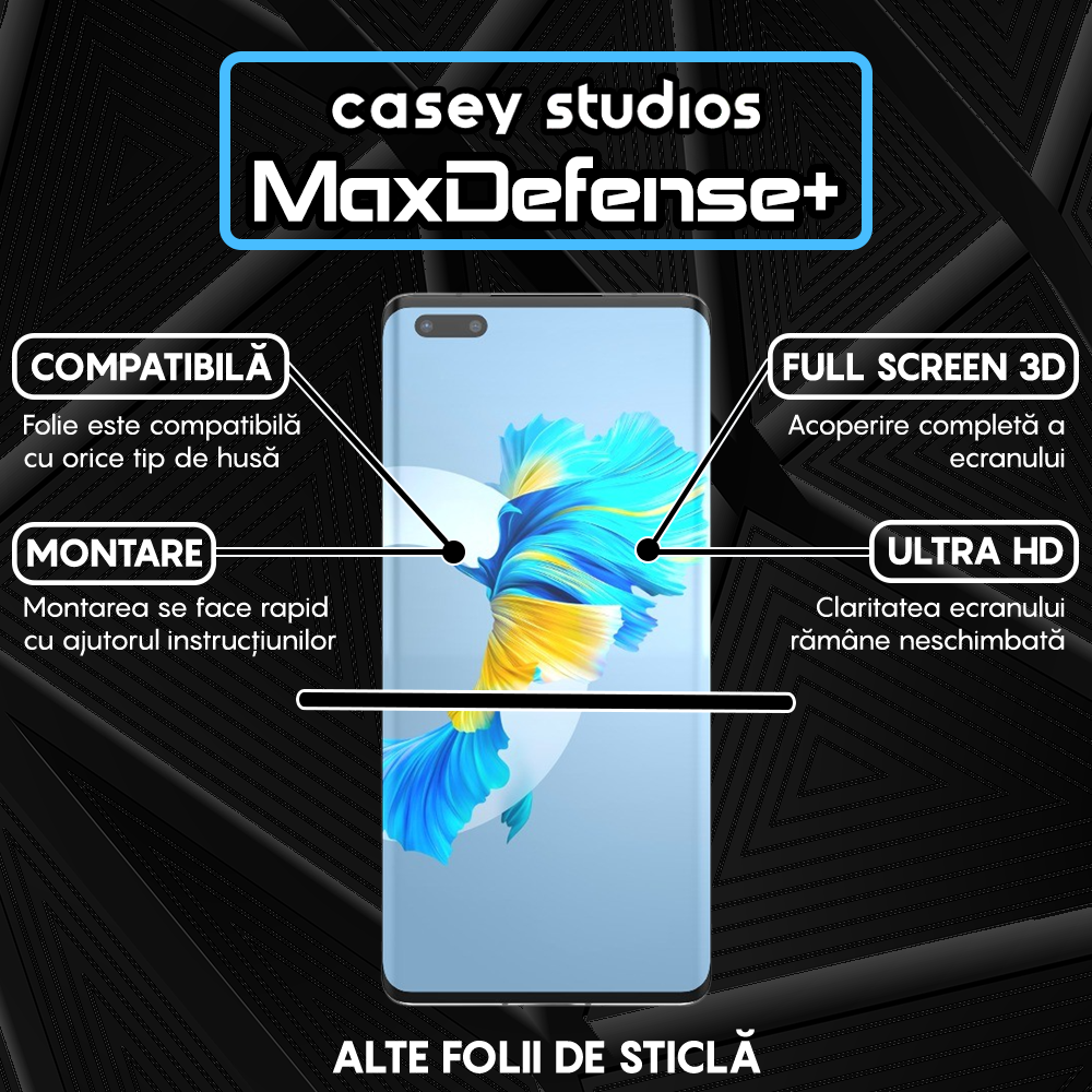 Folie Sticla MaxDefense+ - Huawei Mate 40 Pro - Negru