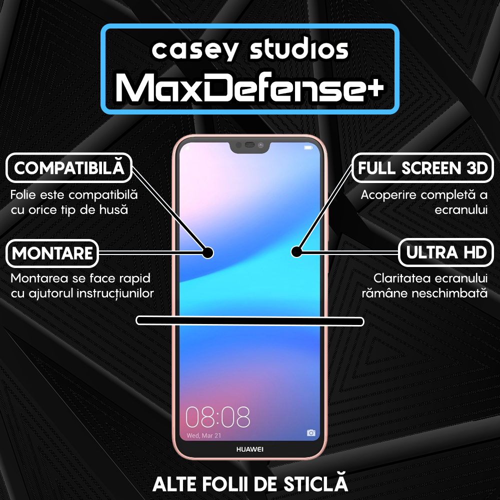 Folie Sticla MaxDefense+ - Huawei P20 Lite - Negru