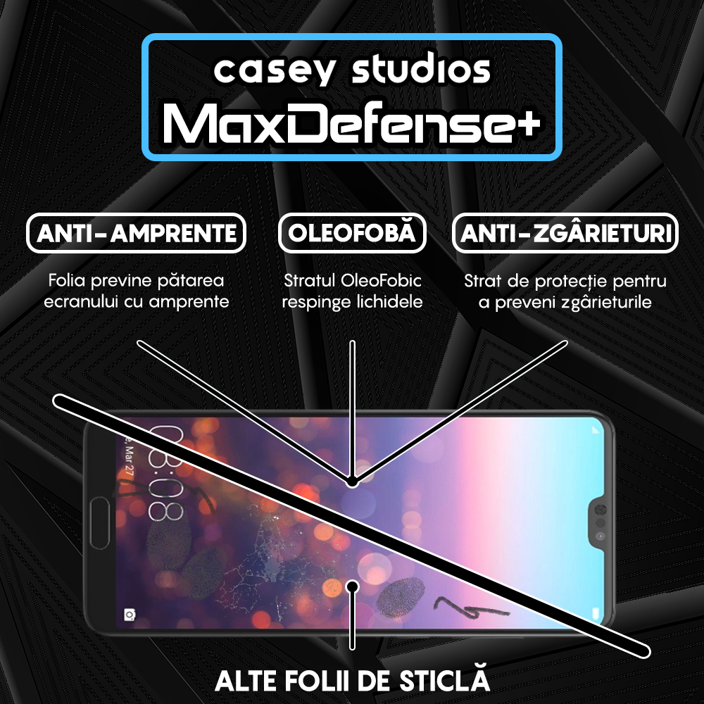 Folie Sticla MaxDefense+ - Huawei P20 Pro - Negru