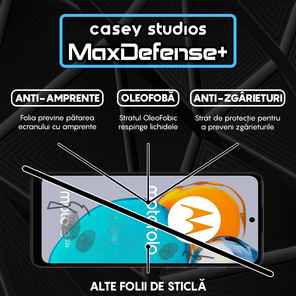 Folie Sticla MaxDefense+ - Motorola Moto E22s - Negru