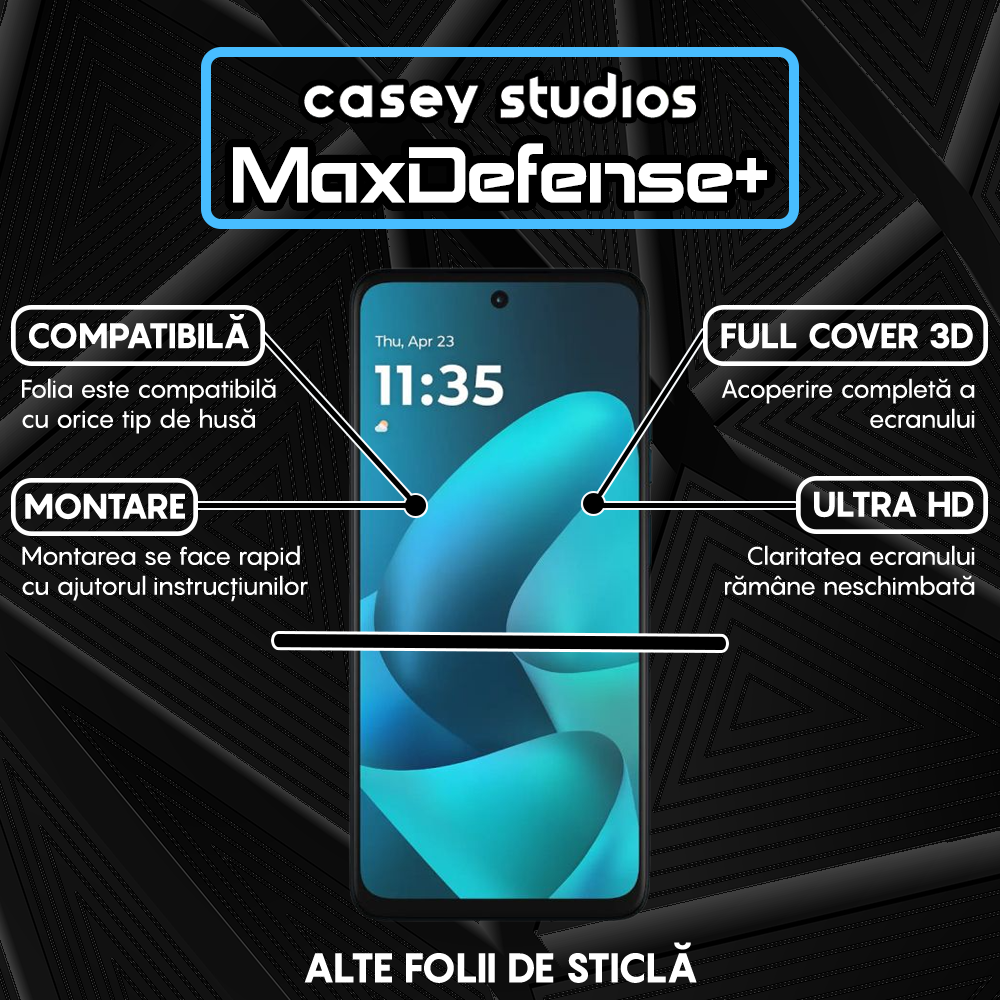 Folie Sticla MaxDefense+ - moto g57 power - Negru