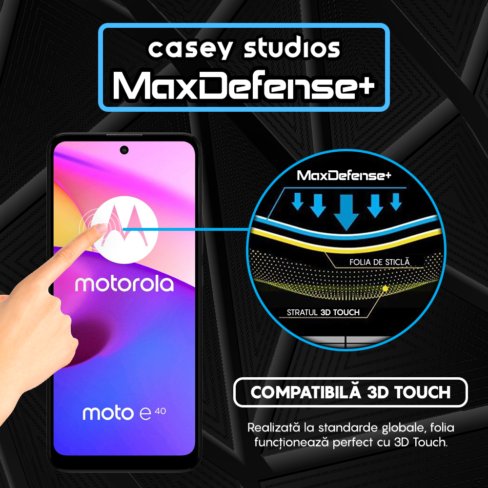 Folie Sticla MaxDefense+ - Motorola Moto E30/Moto E40 - Negru