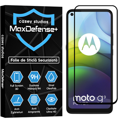 Folie Sticla MaxDefense+ - Motorola Moto G9 Power - Negru