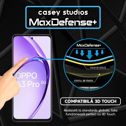 Folie Sticla MaxDefense+ - Oppo A3 Pro - Negru