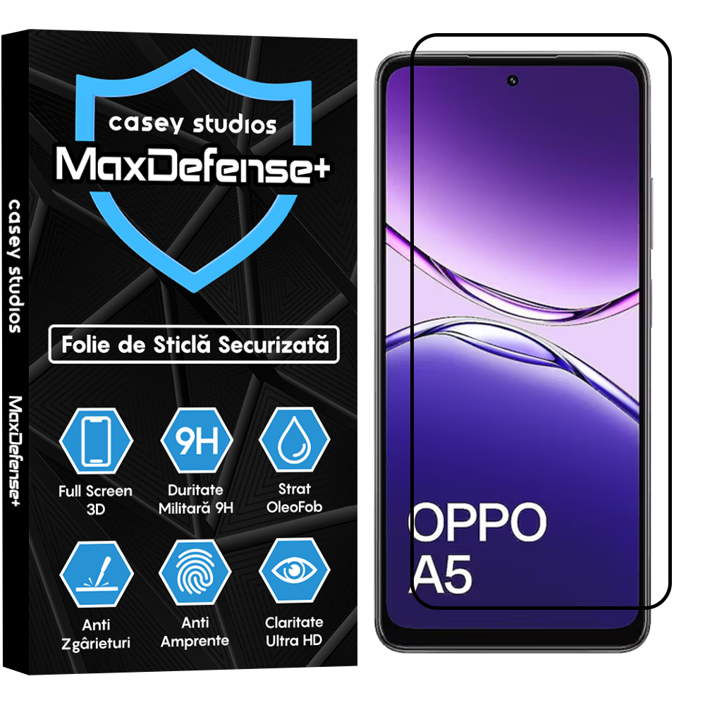 Folie Sticla MaxDefense+ - OPPO A5 5G - Negru