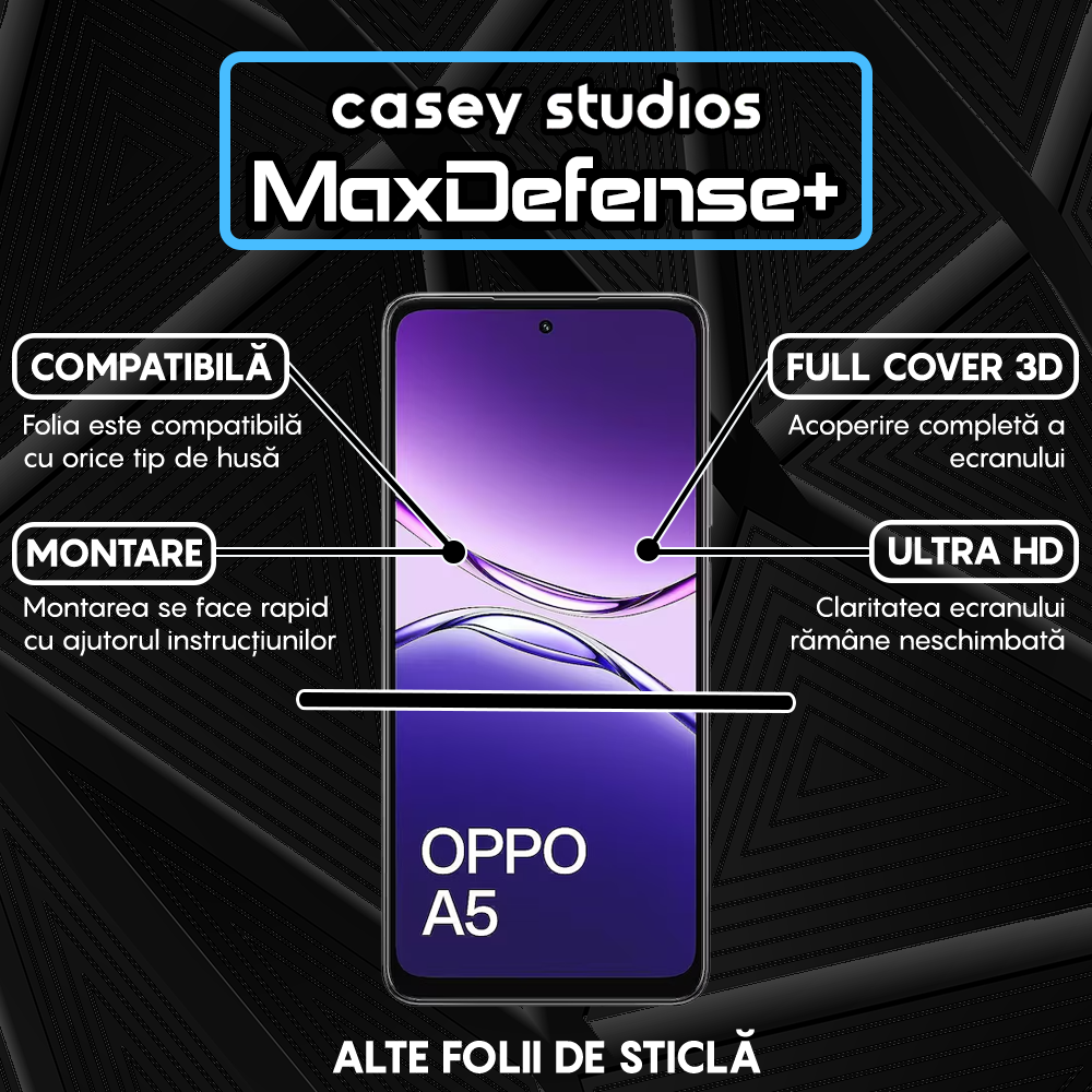 Folie Sticla MaxDefense+ - OPPO A5 5G - Negru