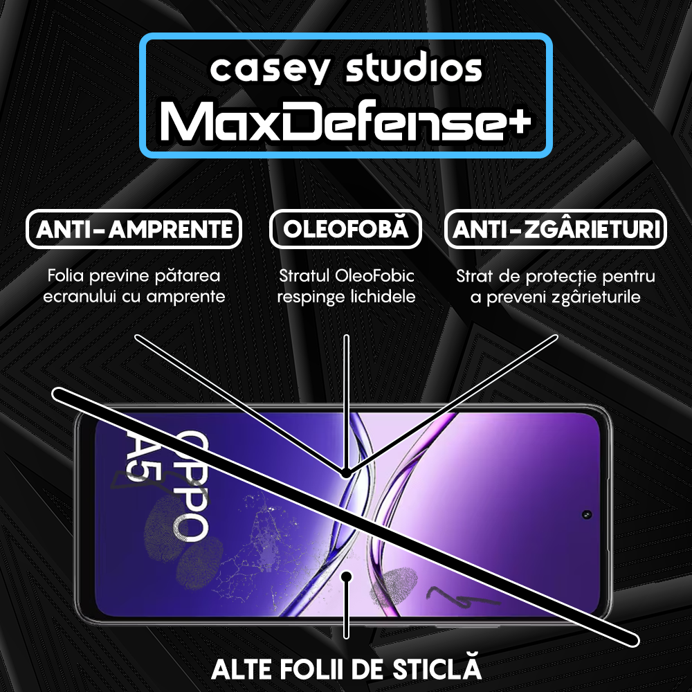 Folie Sticla MaxDefense+ - OPPO A5 5G - Negru