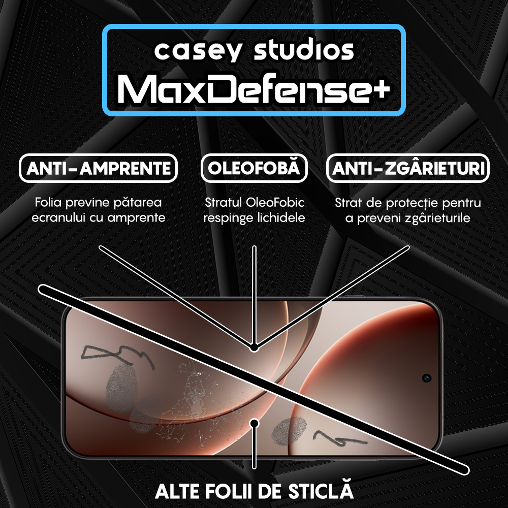 Folie Sticla MaxDefense+ - Oppo Find X9 - Negru