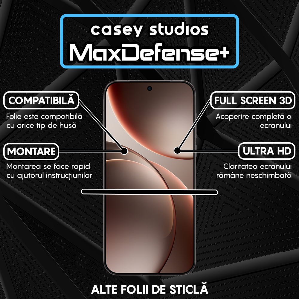 Folie Sticla MaxDefense+ - Oppo Find X9 Pro - Negru