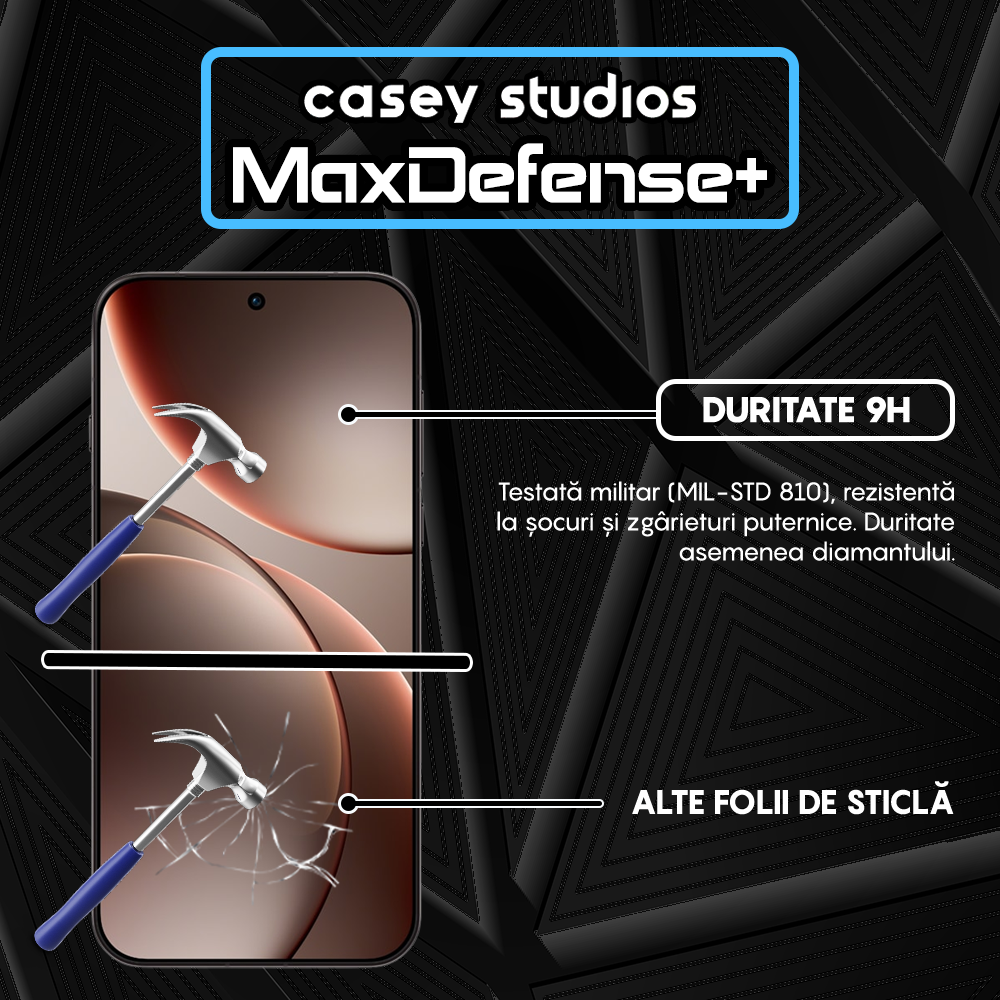 Folie Sticla MaxDefense+ - Oppo Find X9 Pro - Negru