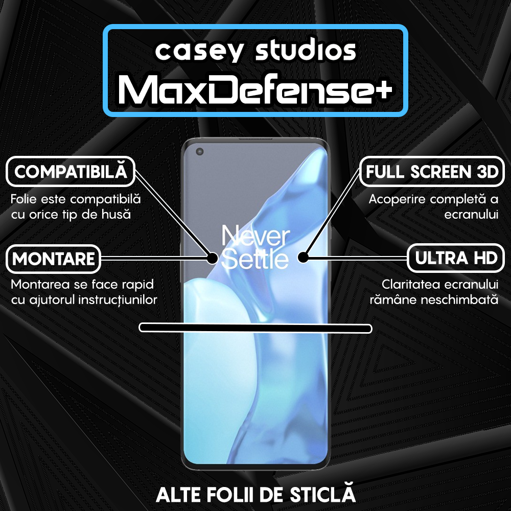 Folie Sticla MaxDefense+ - OnePlus 9 Pro - Negru