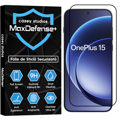Folie Sticla MaxDefense+ - OnePlus 15 - Negru