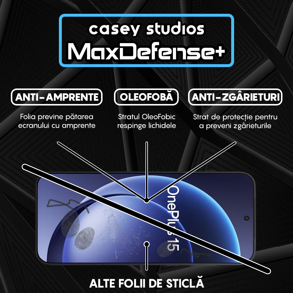Folie Sticla MaxDefense+ - OnePlus 15 - Negru