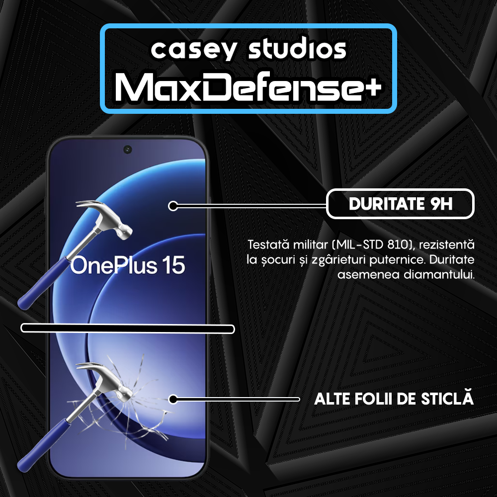 Folie Sticla MaxDefense+ - OnePlus 15 - Negru