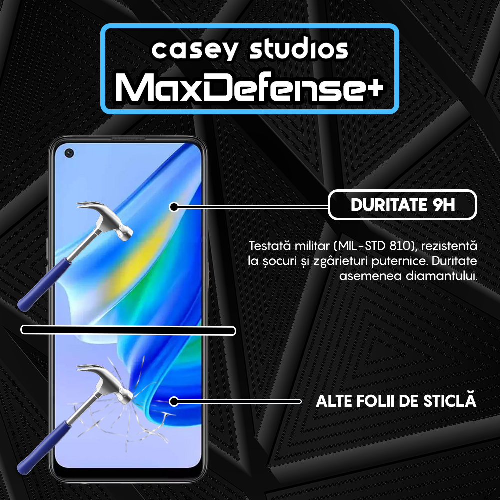 Folie Sticla MaxDefense+ - Oppo A74 4G/A94 4G/A94 5G/A95/Find X5 Lite/Reno5 Lite/Reno5 Lite/Reno5 Z/Reno7 5G - Negru