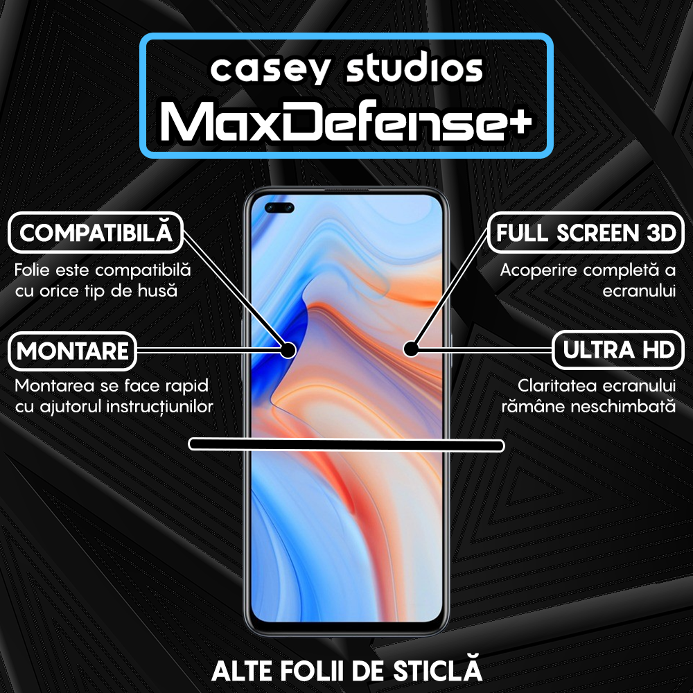 Folie Sticla MaxDefense+ - Oppo Reno4 Lite - Negru