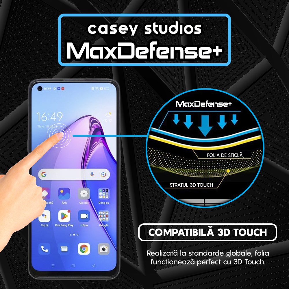 Folie Sticla MaxDefense+ - Oppo Reno8 5G - Negru