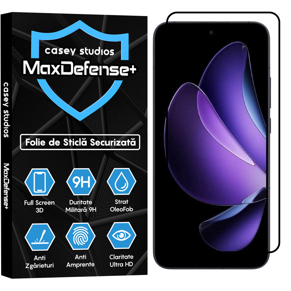 Folie Sticla MaxDefense+ - Oppo Reno13 F - Negru