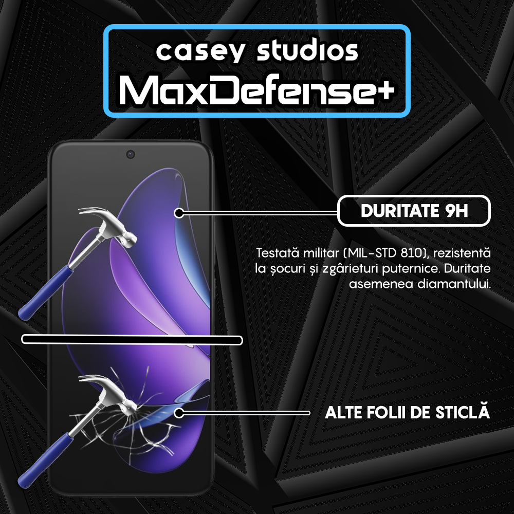Folie Sticla MaxDefense+ - Oppo Reno13 Pro - Negru