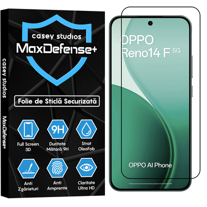 Folie Sticla MaxDefense+ - Oppo Reno14 F 5G - Negru