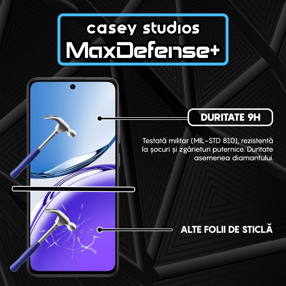 Folie Sticla MaxDefense+ - Oppo Reno 12 F 4G - Negru