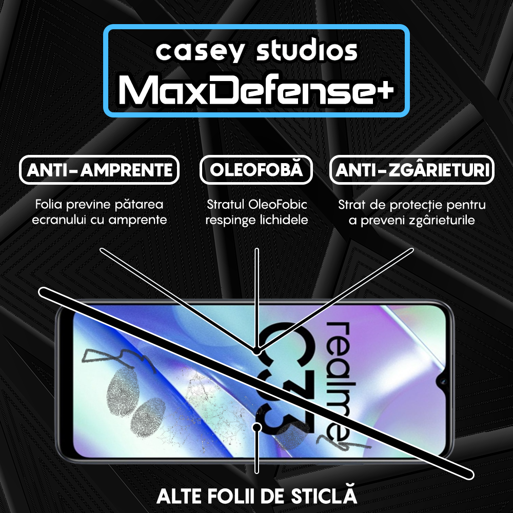 Folie Sticla MaxDefense+ - Realme C33 - Negru