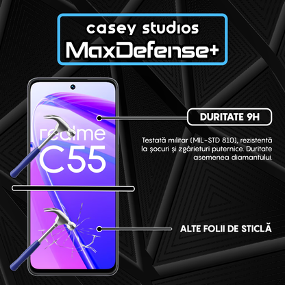 Folie Sticla MaxDefense+ - Realme C55 - Negru