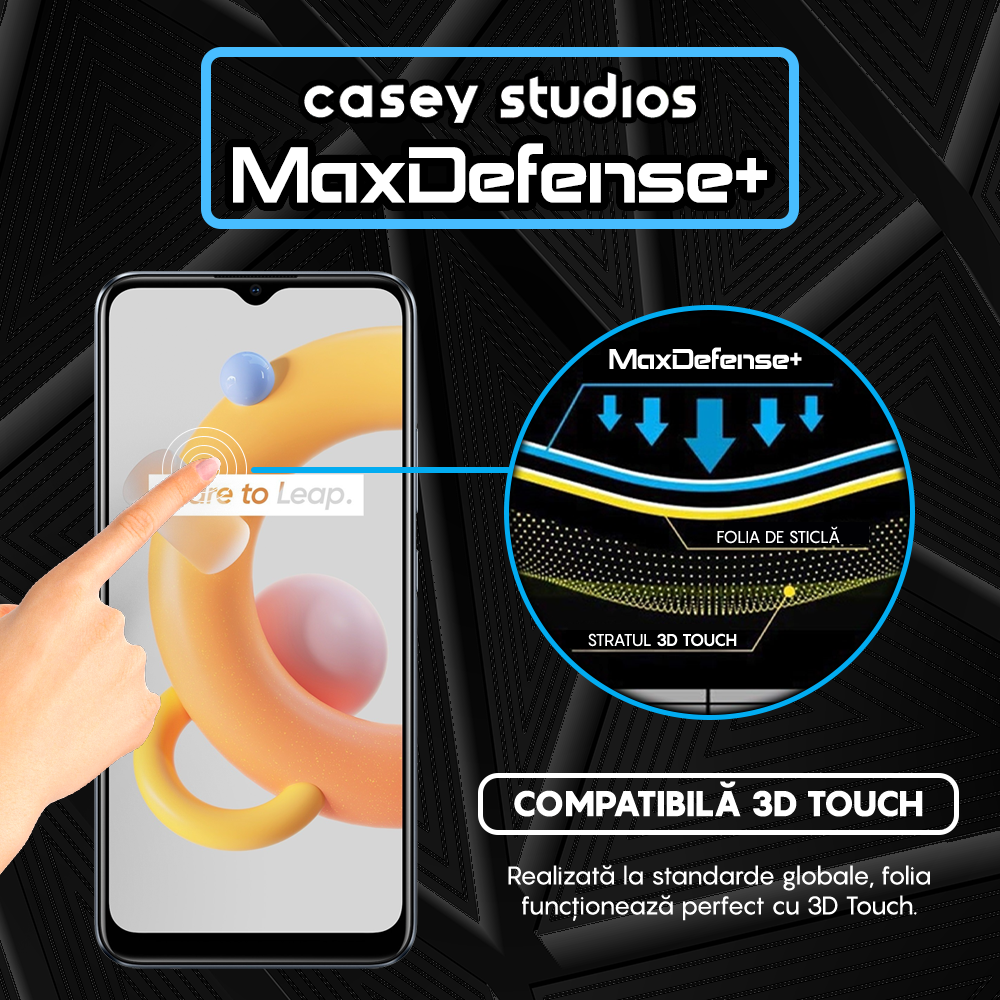 Folie Sticla MaxDefense+ - Realme 7i/C11/C11 (2021)/C15/C21/C21Y/C21Y/C25s/C25Y/Narzo 30A - Negru