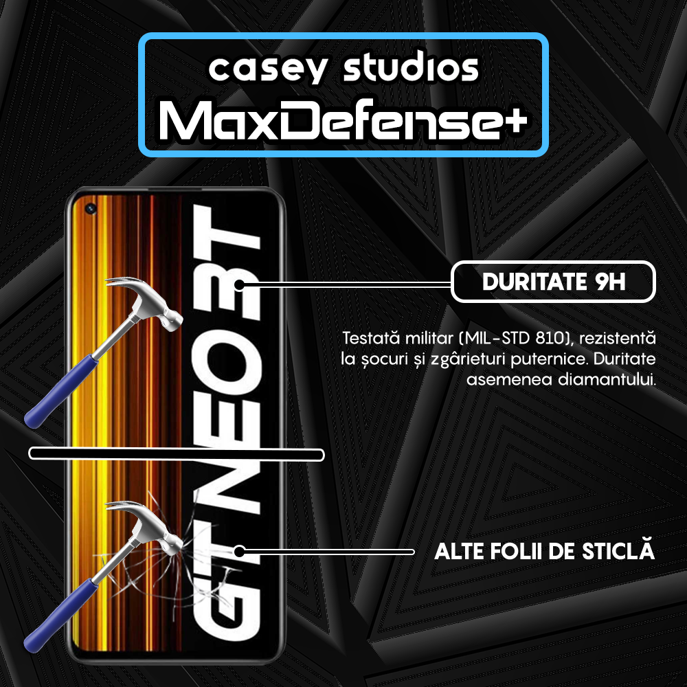 Folie Sticla MaxDefense+ - Realme GT Neo 3T - Negru