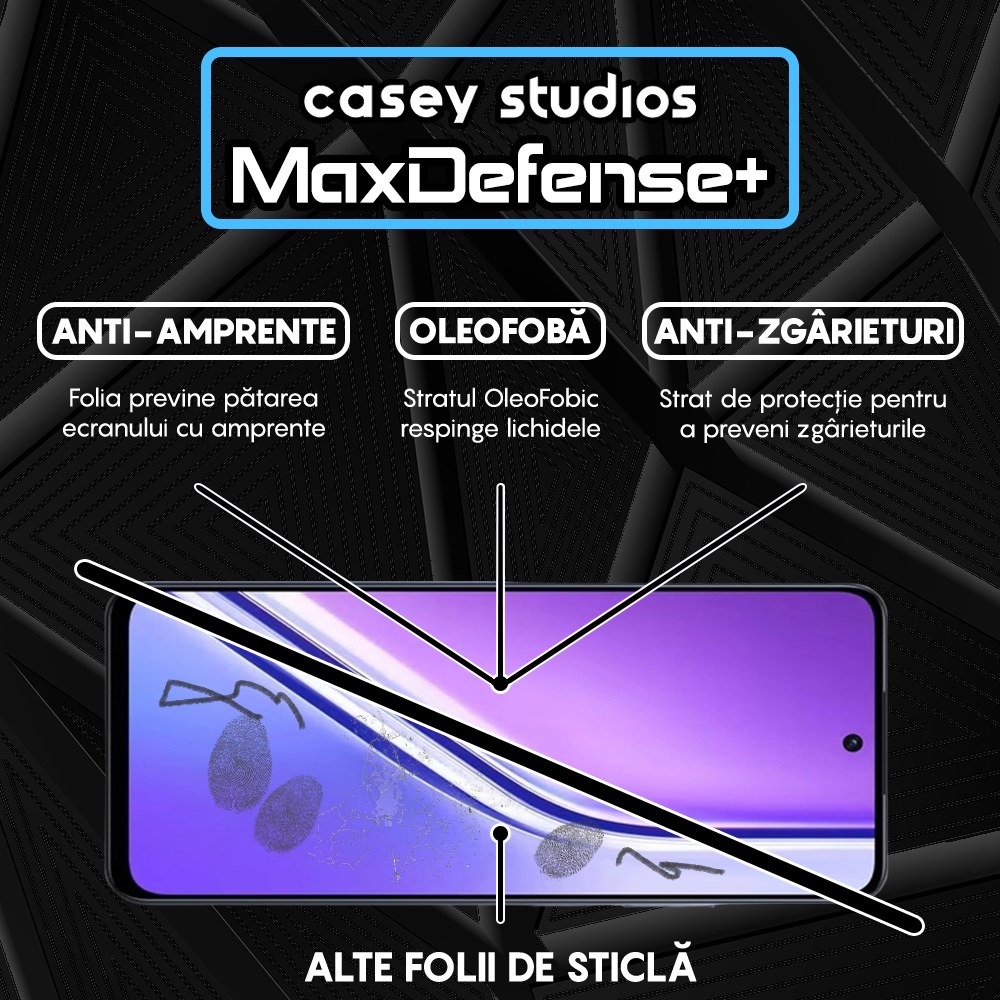 Folie Sticla MaxDefense+ - Realme P3 Pro - Negru