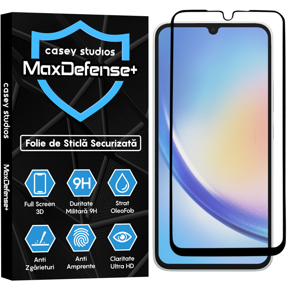 Folie Sticla MaxDefense+ - Samsung Galaxy A15/A15 5G/A24 4G/A25/M15 - Negru